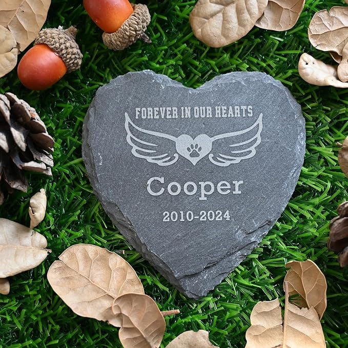 6" Personalized Dog Memorial Stone,Paw Print with Wings Pet Head Stone, Forever in Our Hearts Dog Cat Garden Stone, Dog Sympathy Gifts