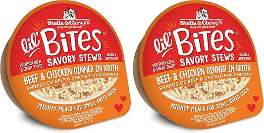 Stella & Chewy's Lil Bites Savory Stews for Small Breeds Beef & Chicken Dinner in Broth,2.7 oz. Cups,(Pack of 24)