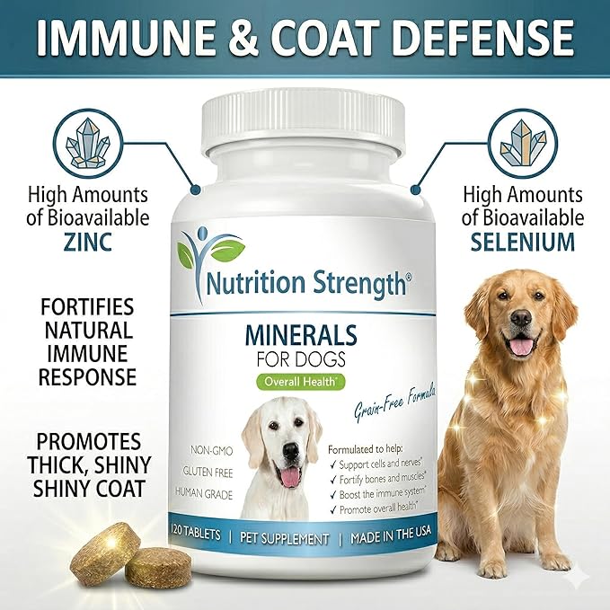 Dog Minerals & Electrolytes - Essential Raw Diet Balancer & Senior Dog Vitality Support - Calcium, Magnesium, Zinc, Iron & Selenium for Bone, Muscle & Nerve Health - 120 Tablets