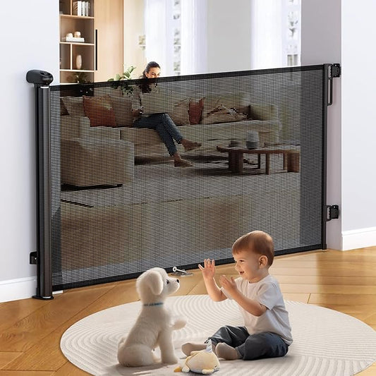 Uamector Retractable Baby & Dog Gate, Adjustable Mesh Safety Gate Extends to 72" Wide 34" Tall for Stairs Doorways, Indoor Outdoor Use
