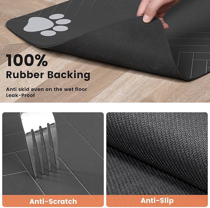 Pet Feeding Mat-Absorbent Pet Placemat for Food and Water Bowl, with Waterproof Rubber Backing, Quick Dry Water Dispenser Mat for Dog and Cat (24"x16", Navy Blue)
