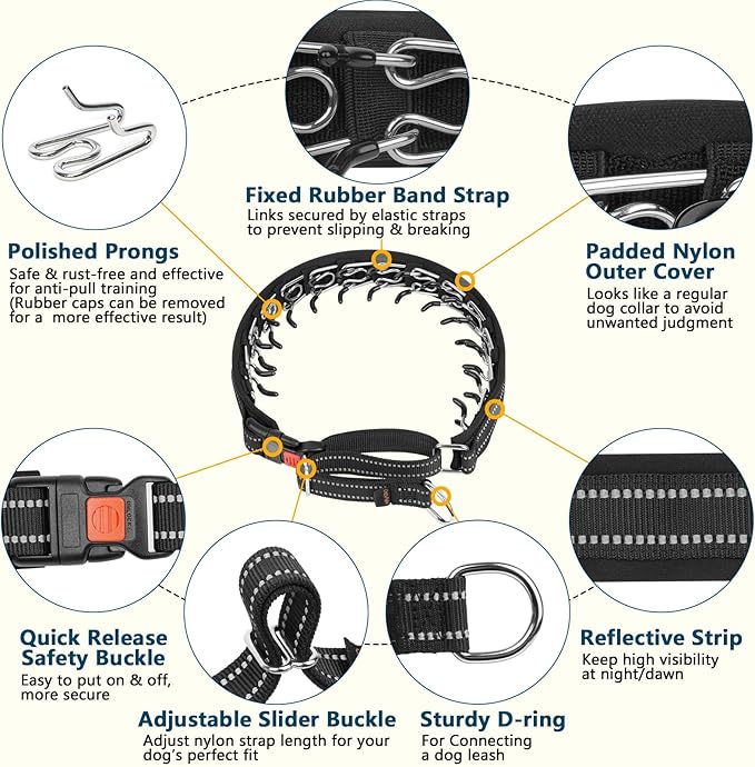 Crazy Felix No Pull Martingale Collar for Large Medium Small Dog Pitbull German Shepherd Doberman, Dog Collar Anti Pull with Buckle for Training Walking (Black, L-Neck 17-19.25", 1.5" Wide)