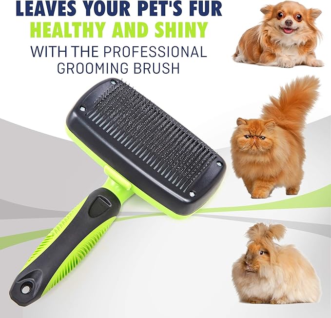 Rexipets Self-Cleaning Slicker Brush - One-Click Cleaning Function - Gentle & Effective Pet Hair Remover - Dog Grooming Accessories for Small, Medium & Large Dogs and Cats