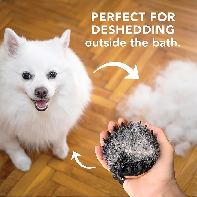 Pride and Groom Bath Brush – Dog Brush with Silicone Teeth & Bamboo Base to Release Debris & Undercoat, Stimulate Natural Skin Oils, Detangle, & Massage in and out of Tub for Healthy Coat