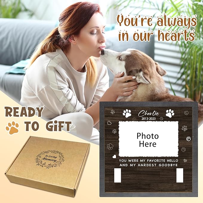 Personalized Pet Memorial Gifts Picture Frame, in Memory of Dog Passing Away Sympathy Gifts for Loss of Dog, Cat Memorial- Fits 3 Collar Lengths