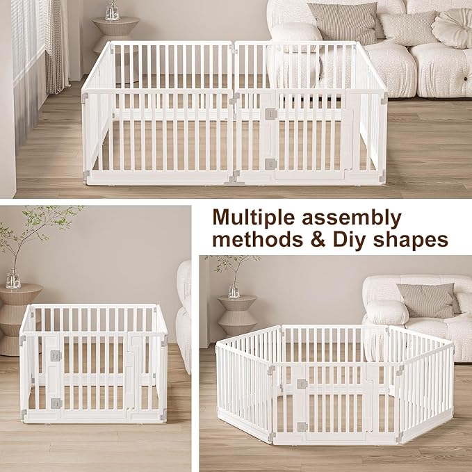 Pet Playpen Foldable Gate for Dogs Heavy Plastic Puppy Exercise Pen with Door Portable Indoor Outdoor Small Pets Fence Puppies Folding Cage 6 Panels Medium Animals House Supplies (PPW-WHITE06, White)