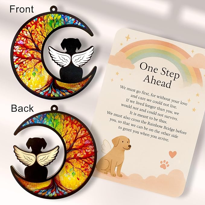 Personalized Dog Memorial Suncatcher - Rainbow Bridge Dog Remembrance Gift with Name Pen, Loss of Dog Sympathy Gift, Pet Bereavement Angel Wings Window Hanging Keepsake