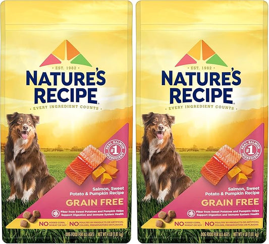 Natureâ€²s Recipe Grain Free Salmon, Sweet Potato & Pumpkin Recipe Dry Dog Food, 4 lb. Bag (Pack of 2)