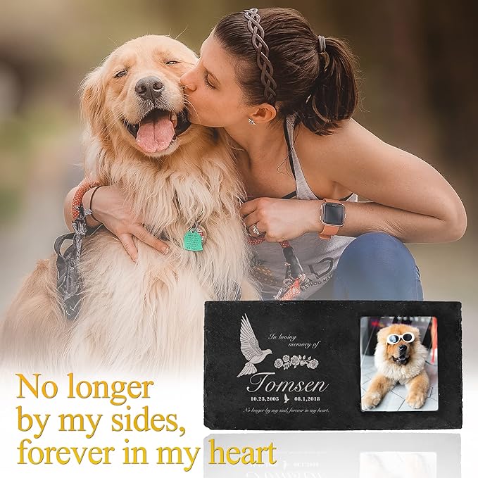 Fanery Sue Custom Cat Memorial Stones with Full Color Image, Dog Memorial Gift Garden Stones, Pet Grave Markers Personalized, All-Natural Memorial Headstone for Pet