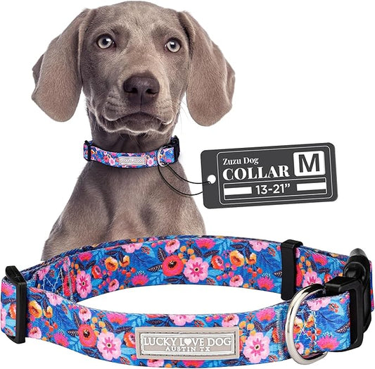 Lucky Love Dog - Adjustable Dog Collar with Easy Click Buckle for Medium Dogs, Durable, & Comfortable Collar for Male & Female Dogs, Pet Collar for Puppies & Adult Dogs - Zuzu, Medium