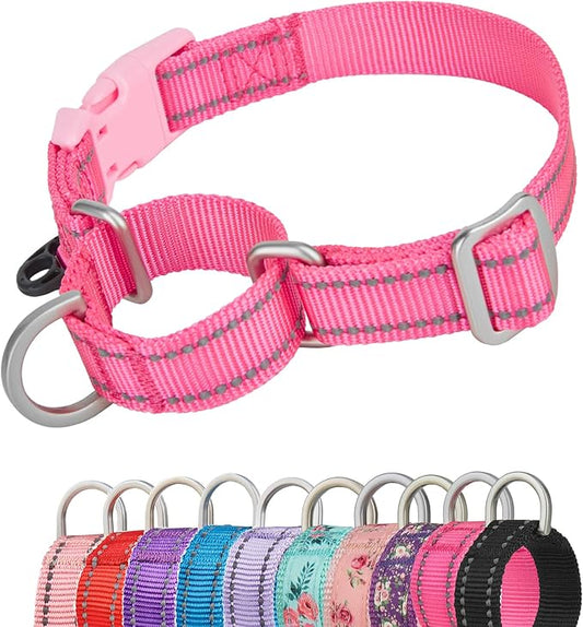 Reflective Martingale Collar for Dogs with Quick Snap Buckle Anti-Pull Nylon Safe Slip Collars for Easy Walking,Hot Pink,Small