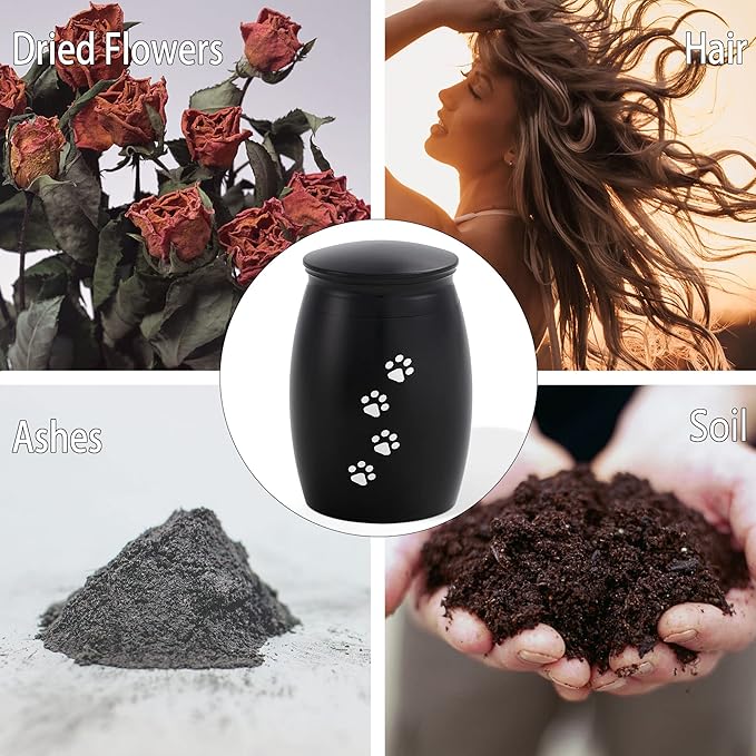 2.67 Inches Small Cremation Urns for Dog or Cats Ashes,Mini Black Pet Ashes Keepsake with Paw Print