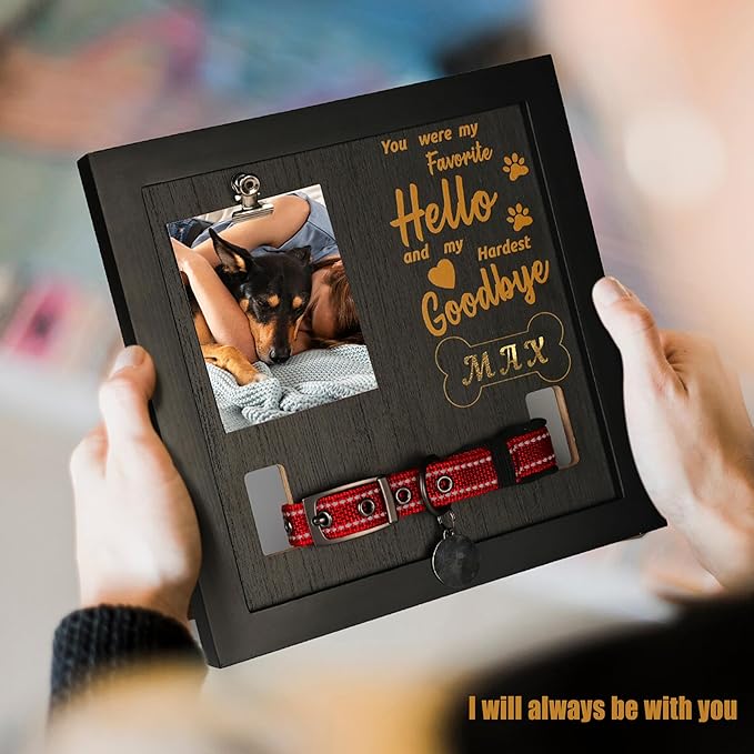 Dog Memorial Frame with Collar Holder, Thoughtful Pet Remembrance Gift, Black