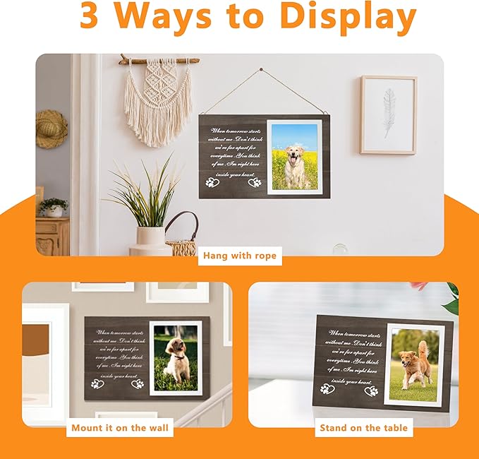 Pet Memorial Gifts for Loss of Dogs, Wooden Picture Frame for 4x6 Photo, Pets Memorial Sympathy Gifts for Dogs Cats, DIY Pet Loss Gift for Dog Lovers, Dog Funeral Remembrance Frames, Dark Brown