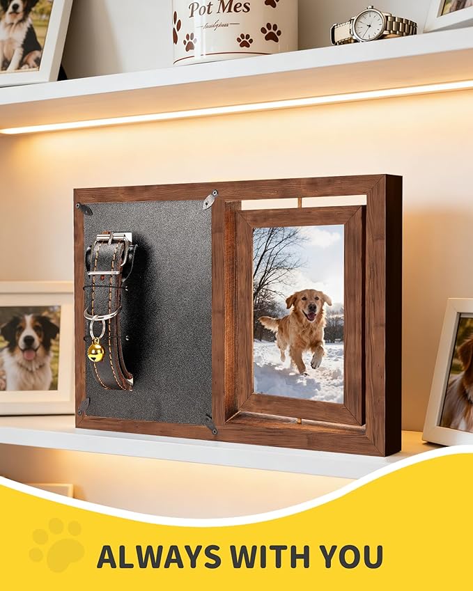 Dog & Cat 3-IN-1 Memorial Wooden Picture Frame Set, Lost Pet Sympathy Gifts with 360° Rotation Wooden Picture Frame for Two 4"x6" Photos, Pet Memory Gifts for Dog/Cat Passing