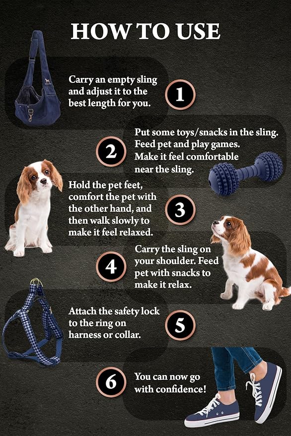 Noah & Paw Dog Sling Carrier for Small Dogs 3-10lb, Dog Sling for Small Dogs and Cats, Dog Carrier with Adjustable Padded Strap, Premium Denim, Lined with Fur, Double Safety Feature, Machine Washable