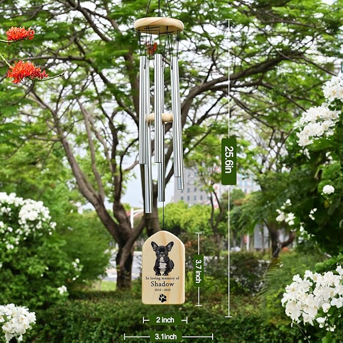 Dog Memorial Gifts, Jocidea Personalized Pet Memorial Wind Chime, Loss of Dog Sympathy Gift, Pet Remembrance Gifts, in Memory of Dog Cat, Loss of Pet - Heart Pawprint