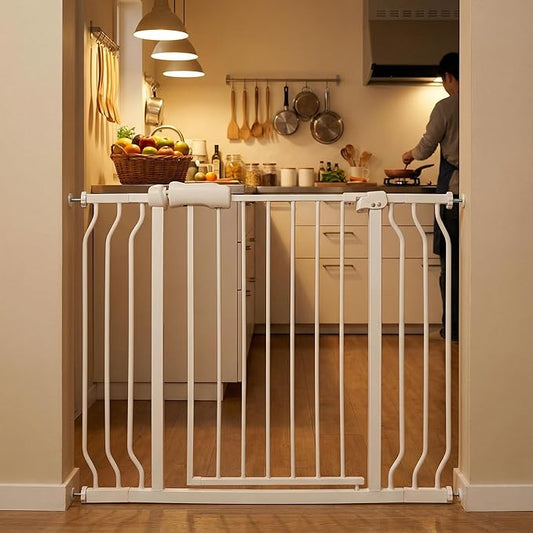 Walk Through Baby Gate 29-43.5 Inch Wide for Stairs Tension Pet Dog Gates Indoor for Doorways No Drilling Pressure Mounted Pet Gates for Kids