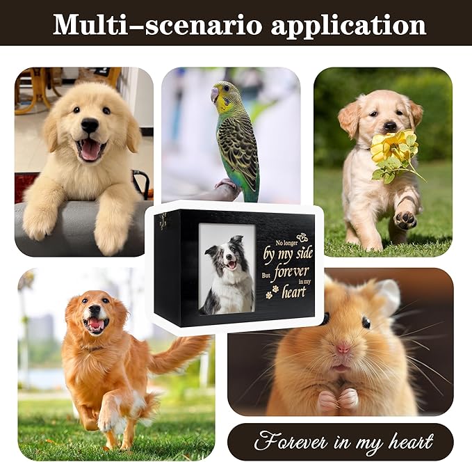 Pet Urns for Dogs or Cats Ashes with Photo Frame, Wooden Memory Box for Keepsakes with Black Flannel as Lining, Pet Memorial Gifts for Dogs (Black X-Large)