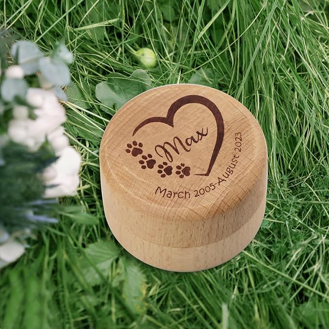 Wooden Dog Memorial Box, Pet Keepsake Box with Pet Paw Engraving Tooth and Hair Case Urn Memorial Gift (Cutom Pet Name)