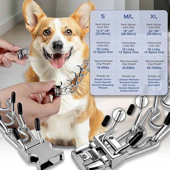 Pinch Collar for Dogs, Prong Training Collar with Quick Release Buckle for Dog Pulling Behavior Correction, Adjustable Pinch Leashes (M/L / 18-23" Neck Size)