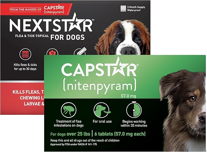 CAPSTAR Flea Treatment for Dogs Over 25 lbs (6 Doses) + NEXTSTAR Flea and Tick Prevention for X-Large Dogs 89-132 lbs (3 Doses) Bundle