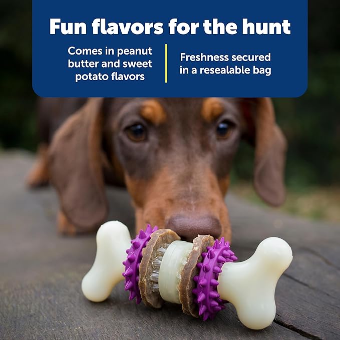 PetSafe Busy Buddy Natural Rawhide Rings - Long-Lasting Dog Chew Refills - Engaging Dog Treat for Training & Playtime - Fresh Rawhide Chew Rings for Interactive Toys - Peanut Butter Flavor - Size B