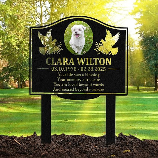 Custom Dog Grave Markers Outdoor, Personalized Pet Grave Marker Dog Memorial with Photo and Name, Outdoor Weatherproof Pet Cemetery Sign, Personalized Dog Memorial Gifts for Loss of Dog