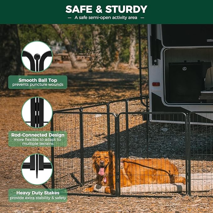 FXW Rollick Unleashed Dog Playpen for Indoor, Yard, RV Camping, 45 inch 16 Panels Dog Pen with Playpen Storage Bag (2 Packs) for Large Dogs, Black│Patented