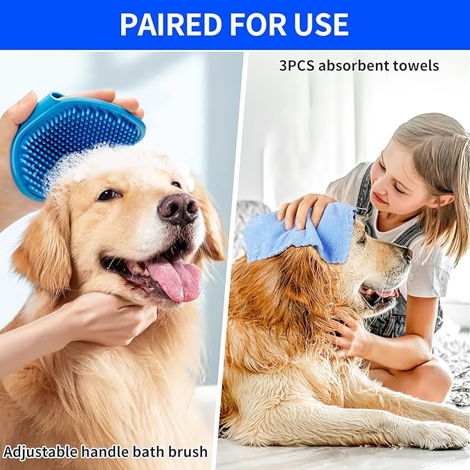 Dog Paw Cleaner for Dogs, (with 3Pcs Absorbent Towels & Adjustable Bath Brush) Dog Paw Washer, Pet Foot Cleaner (Deep Blue, Large)