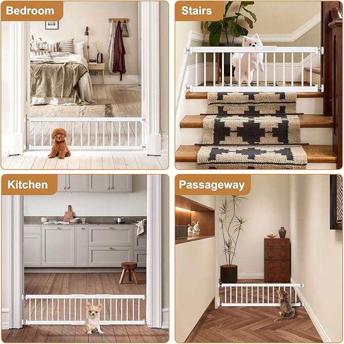 Dog Gate - 14" Tall Puppy Safety Pet Gates Easy to Step Over, Short Dog Gates,16.5"-44" Adjustable Extra Wide, Metal Doggy Door for Passageway Stairs Kitchen Bedroom Indoor, Pressure Mounted