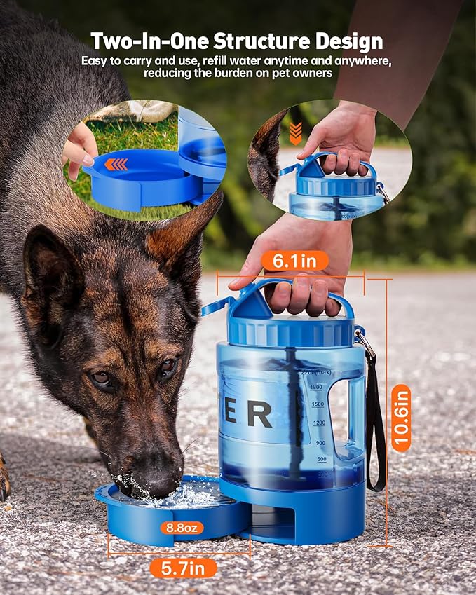 Portable Dog Water Bottle Bowl - 77 oz Travel Water Bowl Dispenser for Dogs Leak Proof, Suitable for Large Pet Drinking, A Must Have for Outdoor, Camping, Walking, Beach, Hunting Other Scenes （Blue）