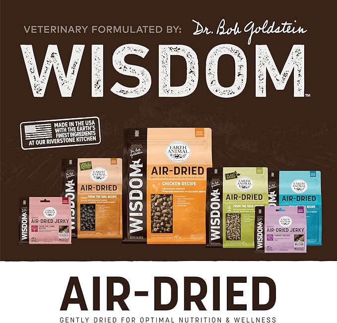 Earth Animal Wisdom Air Dried Jerky - From the Soil Recipe Premium Natural Insect Based Jerky Strips Dog Treats - 3 Pack 4 oz Bag