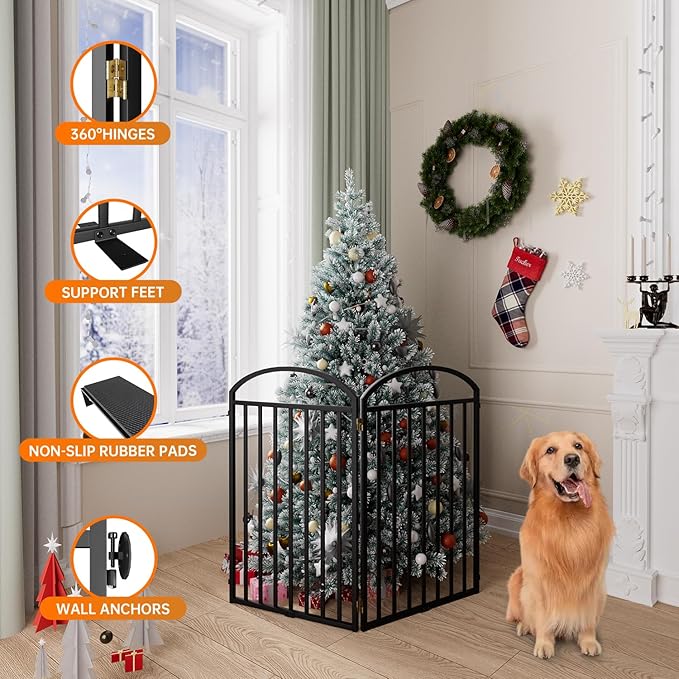 2 Panels Full Matel Freestanding Dog Gates, 48" Extra Wide 36" Tall Free Standing Dog Pet Gate for Indoor & Outdoor. Foldable Pet Fences for Doorways, House, Stairs, Porch, Deck, Yard