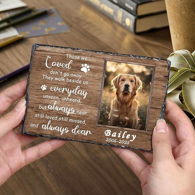 Ships Next Day Personalized Dog Memorial Gifts for Loss of Dog, Custom Pet Memorial Stone with Photo Name Date Bereavement Sympathy Gift for Dog Cat Lover