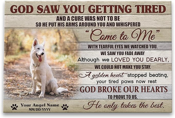 Dem Canvas Personalized Photo Canvas Prints, Dog Loss Sympathy Gift, Pet Memorial Canvas, Dog Memorial Canvas Print Photos, God Saw You Getting Tired (18x12)