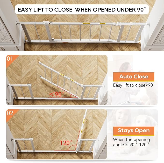BestPet 30”Tall Dog Gate for Stairs & Doorways, Fits 28.5”-39.7” Wide Openings,Walk-Through Metal Pet Gate for Indoor Use,Adjustable Safety Gates for Pets,White