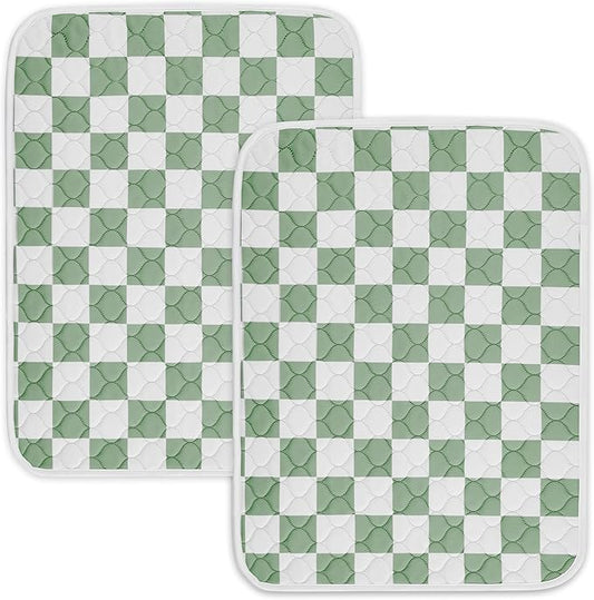 Ralxion 2 Pack Sage Green Checkered Washable Pee Pads for Dogs, Checkered Reusable Dog Pee Pads, for Puppy Playpen, Crate, Whelping Box, Potty Training, Cute Aesthetic Absorbency, Leak-Proof Non-Slip