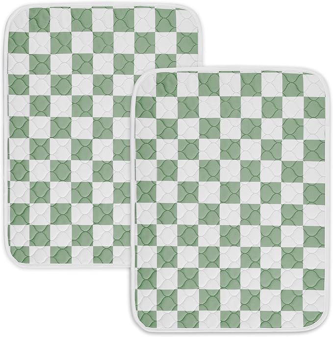 Ralxion 2 Pack Sage Green Checkered Washable Pee Pads for Dogs, Checkered Reusable Dog Pee Pads, for Puppy Playpen, Crate, Whelping Box, Potty Training, Cute Aesthetic Absorbency, Leak-Proof Non-Slip