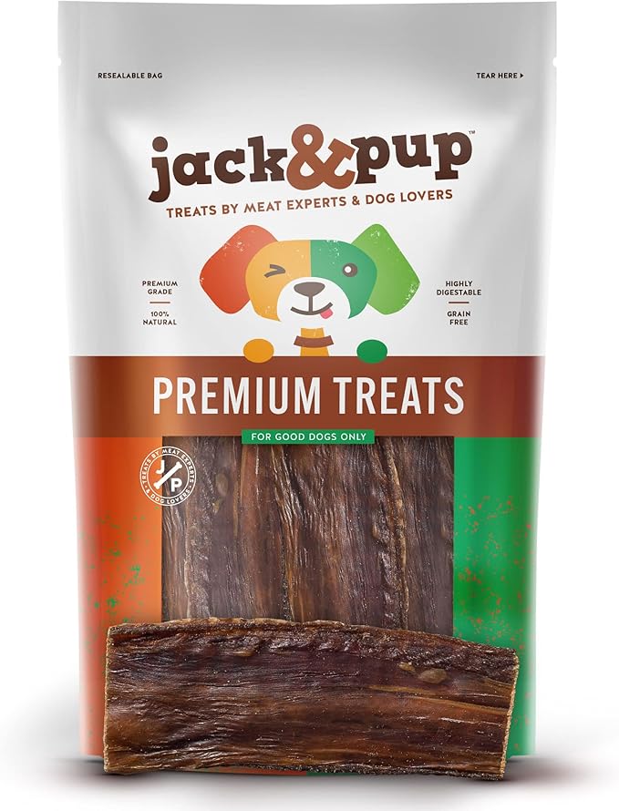 Jack&Pup Beef Jerky for Dogs (25 Pack) 6" Esophagus Dog Treats, Beef Gullet Sticks for Dogs, Long Lasting Dog Chews
