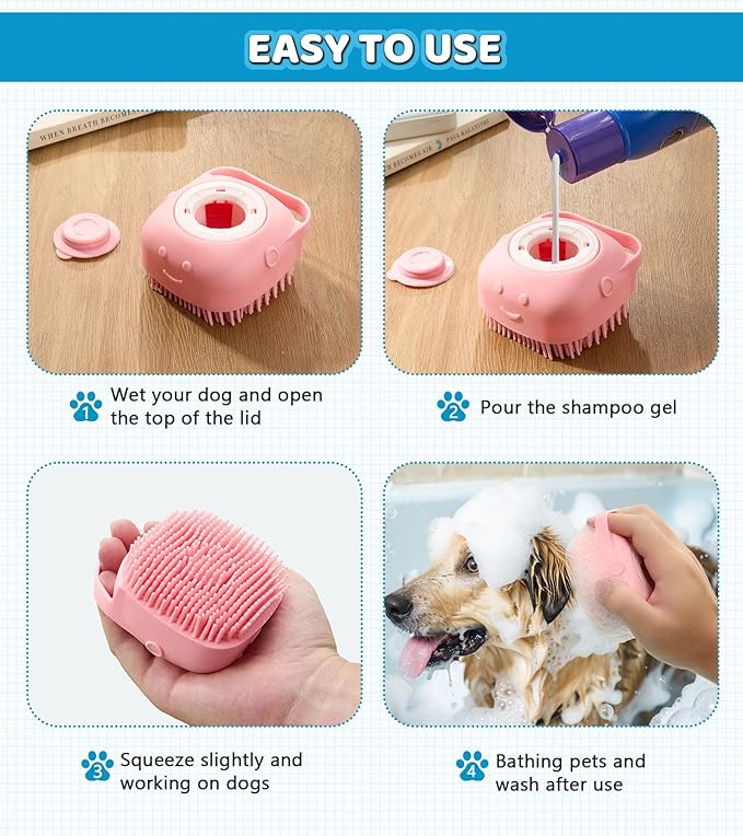 3PCS Dog Bath Brush Pet Shampoo Brush Cat Scrubber Bath Cat Shower Brush, Dog Bath Supplies, Suitable for Deshedding, Washing & Grooming for Short and Long Haired Pets(Pink Pink Yellow)