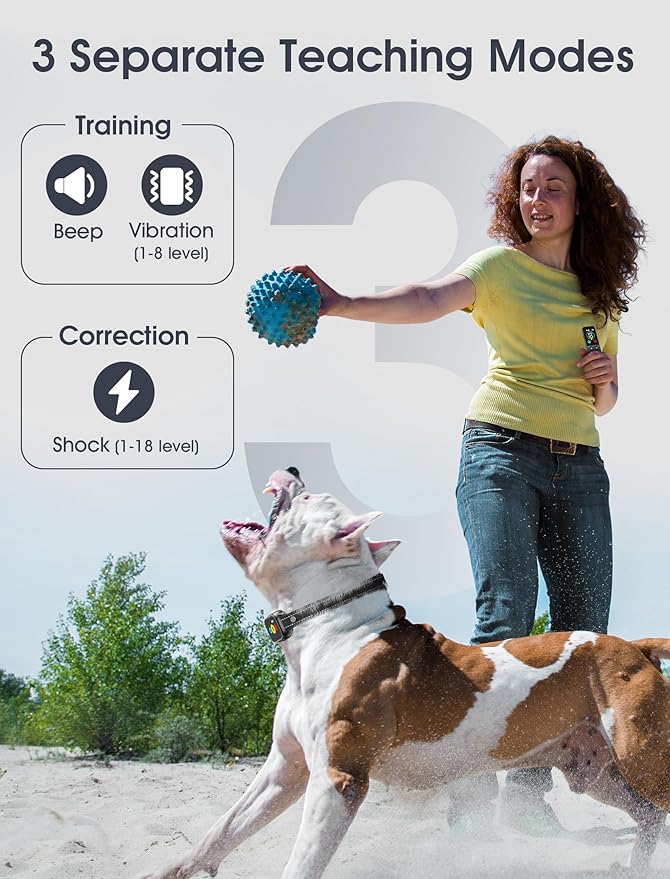 Dog Training Collar with Remote, Smart Dog Shock Collar with 3 Training Modes and Training Icons, Waterproof Electric Dog Shockers for Large and Medium Dogs (8-120 LBS)
