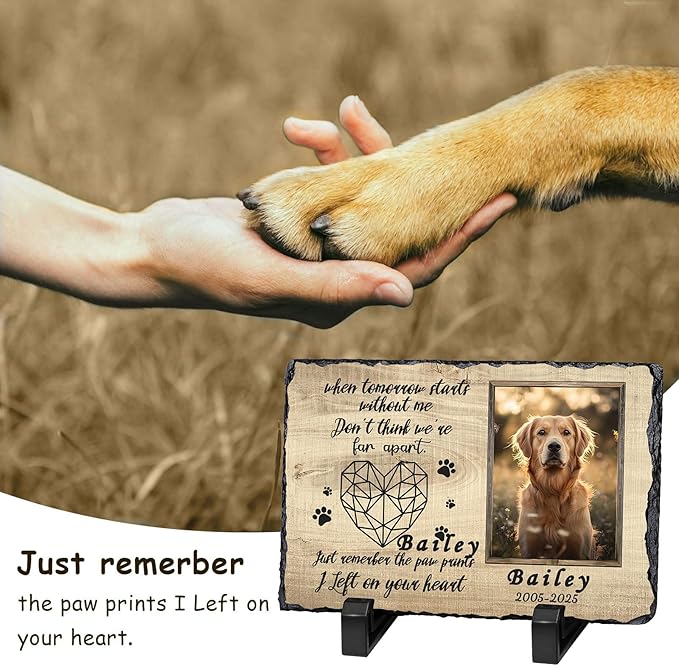 Ships Next Day Personalized Dog Memorial Gifts for Loss of Dog, Custom Pet Memorial Stone with Photo Name Date Bereavement Sympathy Gift for Dog Cat Lover