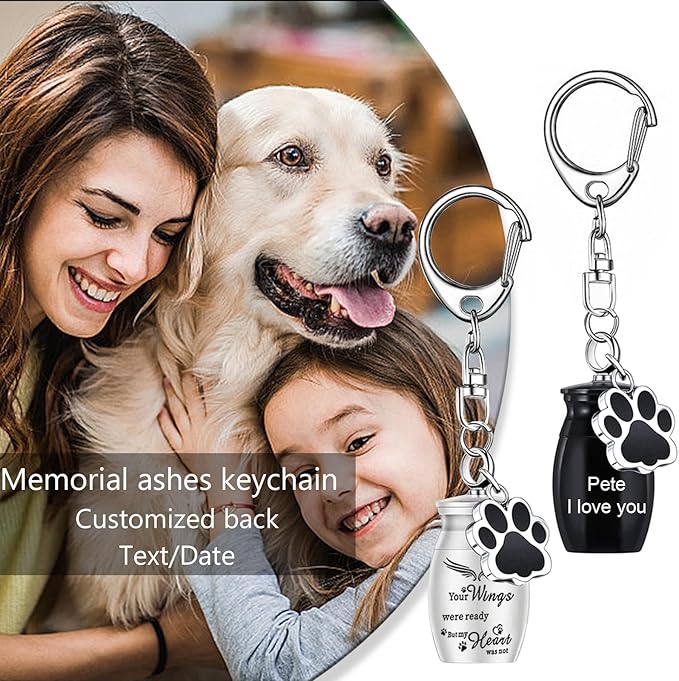 weikui 4Pcs Pet Urns Keychain for Dog Cremation Jewelry Dog Ashes Keepsake Pendant with Dog Paw Print Memorial Urn