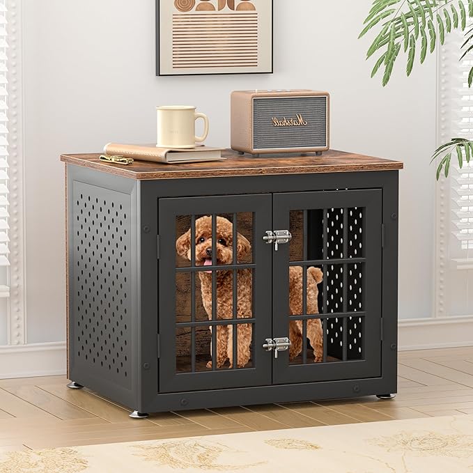 26" Heavy Duty Dog Crate Furniture for Small Dogs, Metal Kennel for High Anxiety Dogs, Chew Proof Pet Cage Indoor, Decorative Dog Kennel End Table