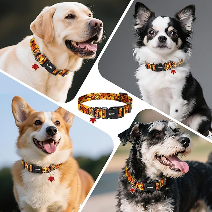 Kazazoo Dog Collar Cute and Soft Nylon Puppy Collar for Boy and Girl, Adjustable Dog Collars for Small Medium Dogs, Maple Leaf-XS