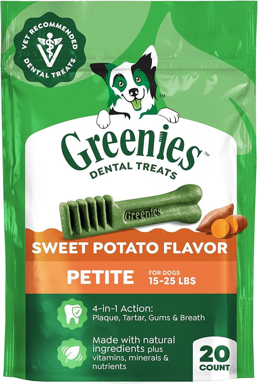 Greenies Veterinarian-Recommended Adult Natural Dental Dog Treats Petite Size, Sweet Potato Flavor, 12 oz. Pack, 20 Count