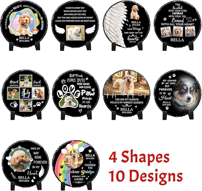 Pet Memorial Stones for Dogs Personalized Photo Rock Slate Round Shape Customized Memorial Stone Gifts for Loss Dog Cat