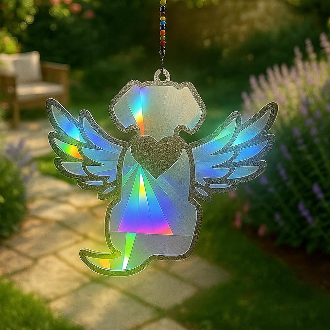 Dog Loss Sympathy Gift with Card, Memorial Gifts for Loss of Dog, Angel Pet Memorial Suncatcher, Rainbow Bridge for Loss - Winged Dog Shape