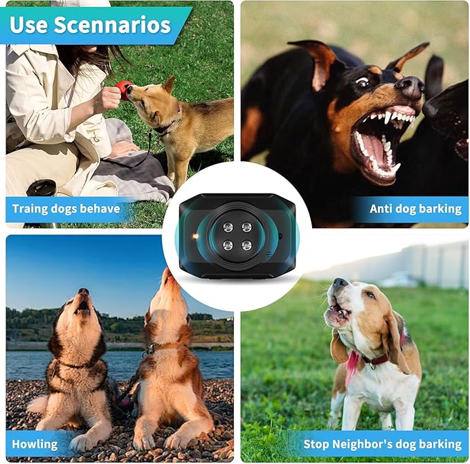 Anti Barking Device for Dogs - Ultrasonic Dog Bark Deterrent with Remote Control - 3 Modes Bark Control Device - Long Range 50FT Rechargeable Waterproof & Humane Barking Silencer for Indoor Outdoor